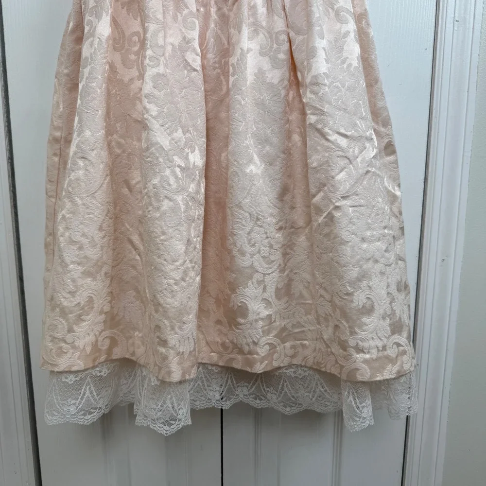 Jessica McClintock Girls 14 Pink‎ Jacquard Party Dress Pearl Lace Hem Vintage